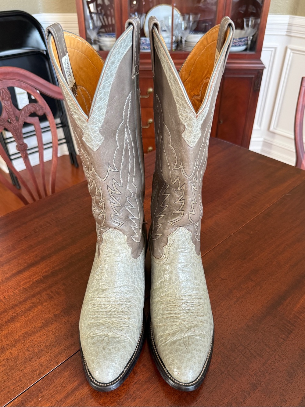 Vintage 80s NOCONA Exotic Antelope Cowboy Boots Gray/Sage Mens Size 8.5 D - USA